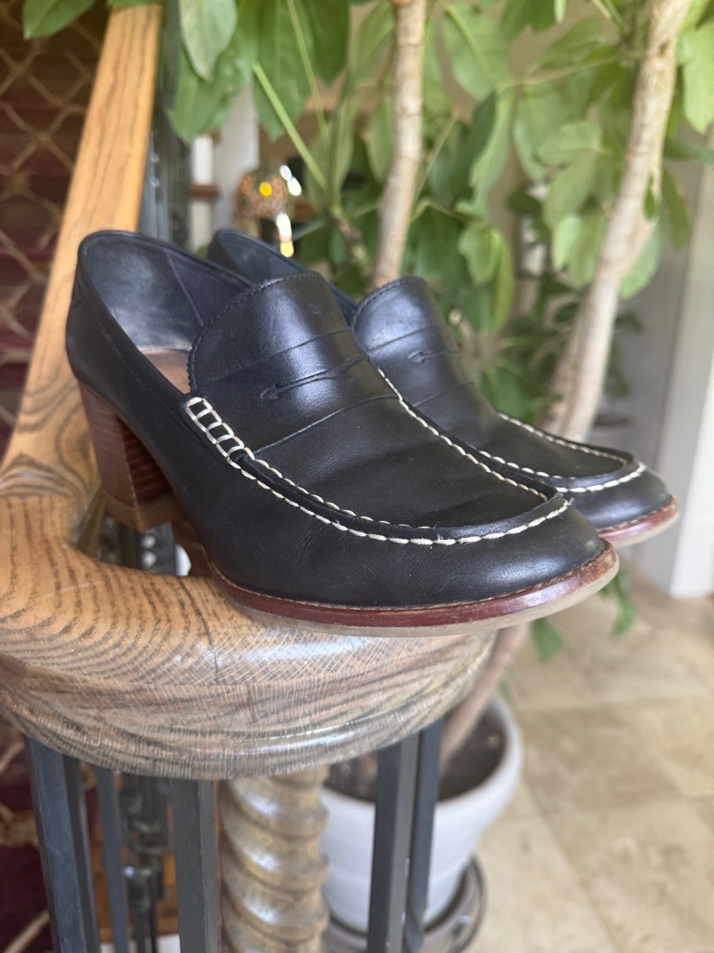 Sperry Black Leather Penny Loafers with Stacked Brown Heel 9.5 - Picture 8 of 16